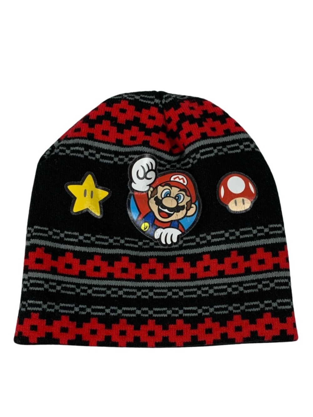 Nintendo Super Mario Black and Red Kids Knit Beanie Star Toad 90s Nostalgia